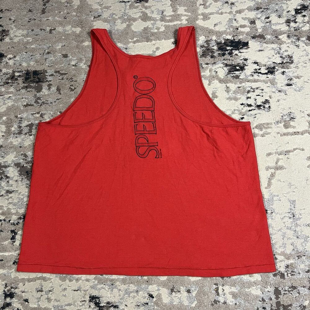 VTG 90s Speedo Stringer Red Tank Top SZ XL 1993 Puff Print Spellout USA Made